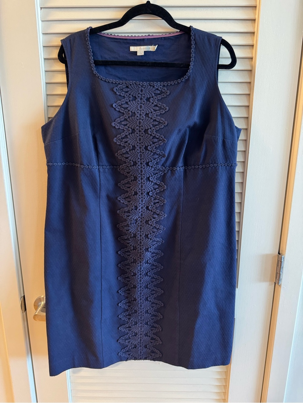 Boden Sleeveless Navy Lace-Trim Sheath Dress